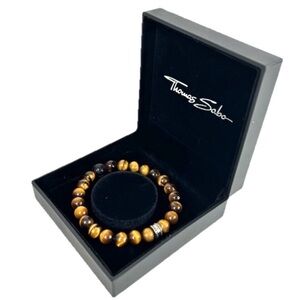 Bracelet Thomas Sabo Obsidian & Tigers Eye Stretch Sterling Silver Charm